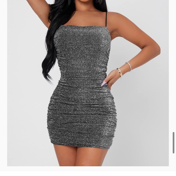 H & M Ruched Dark Grey Shimmer Bodycon Mini Dress Sz XS - Picture 1 of 4